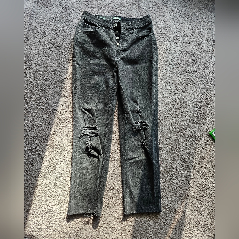 wild fable Black Distressed Straight-Leg Jeans